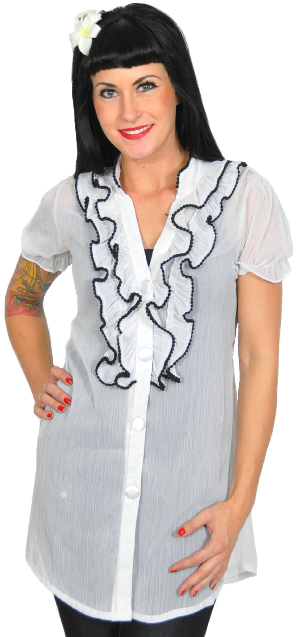Zarte_CHIFFON_Ruffle_Rueschen_Kurzarm_BLUSE_-_WeisspUKB5pNMu42ns