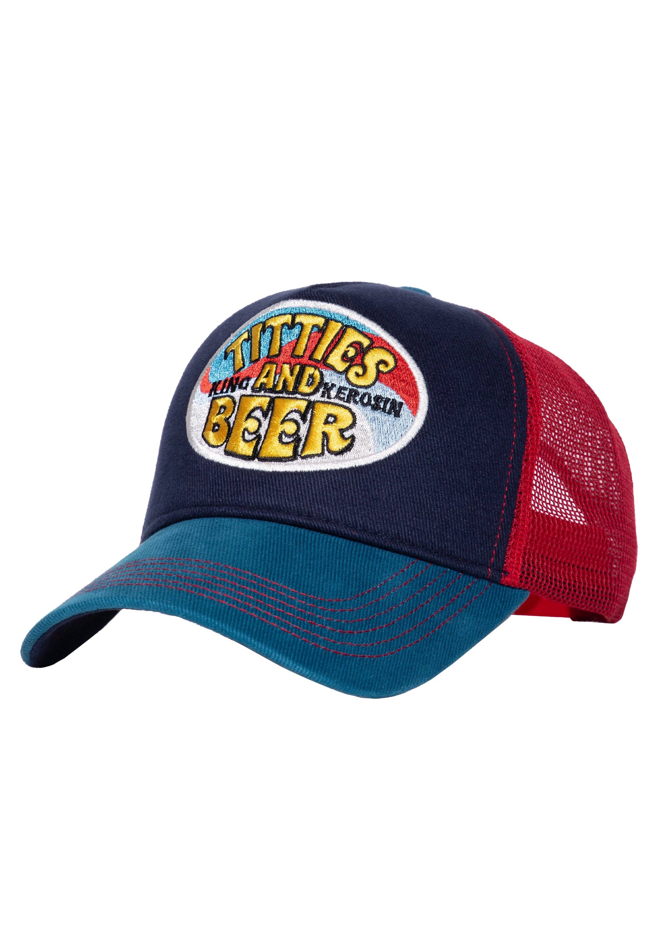 King Kerosin  «Titties and Beer» Oldschool Rock`n`Roll Trucker Cap - Blau/Rot