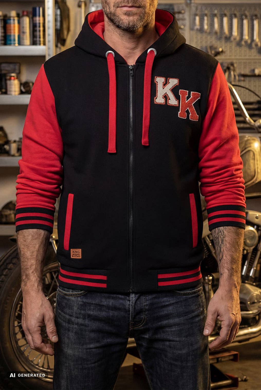 King Kerosin «Never Fuck A Fucker» Oldschool Retro Varsity Kapuzen-Sweatjacke / Hoodie