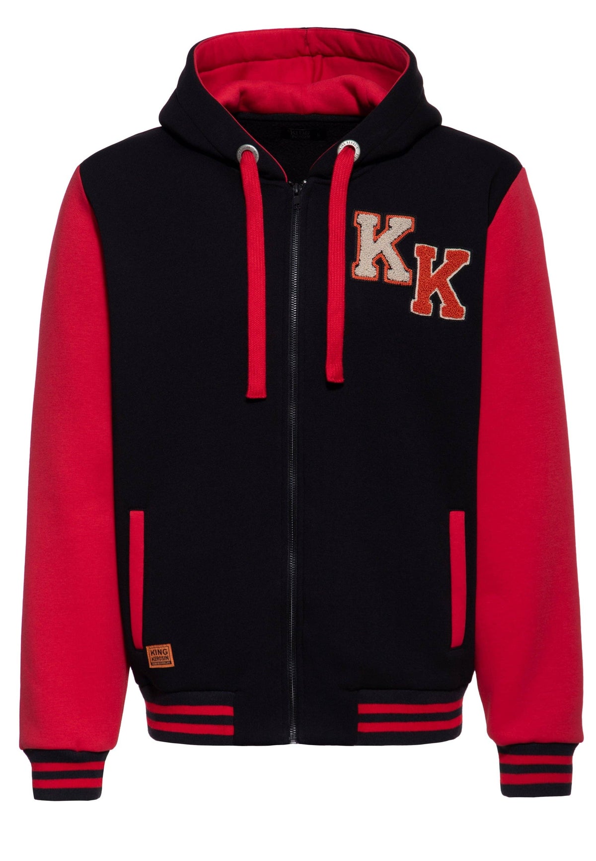 King Kerosin «Never Fuck A Fucker» Oldschool Retro Varsity Kapuzen-Sweatjacke / Hoodie