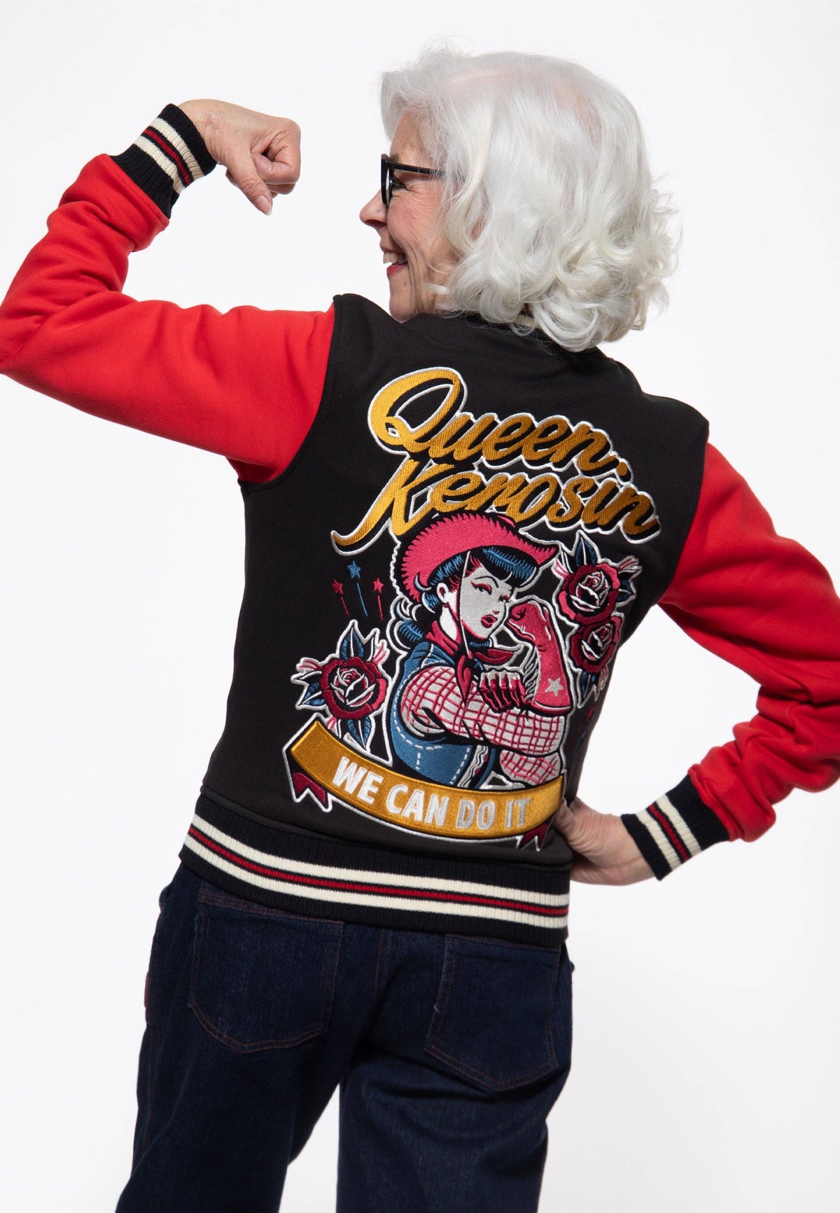 Queen Kersoin «We Can Do It» Western Pin Up Retro Oldschool Collegejacke - Schwarz