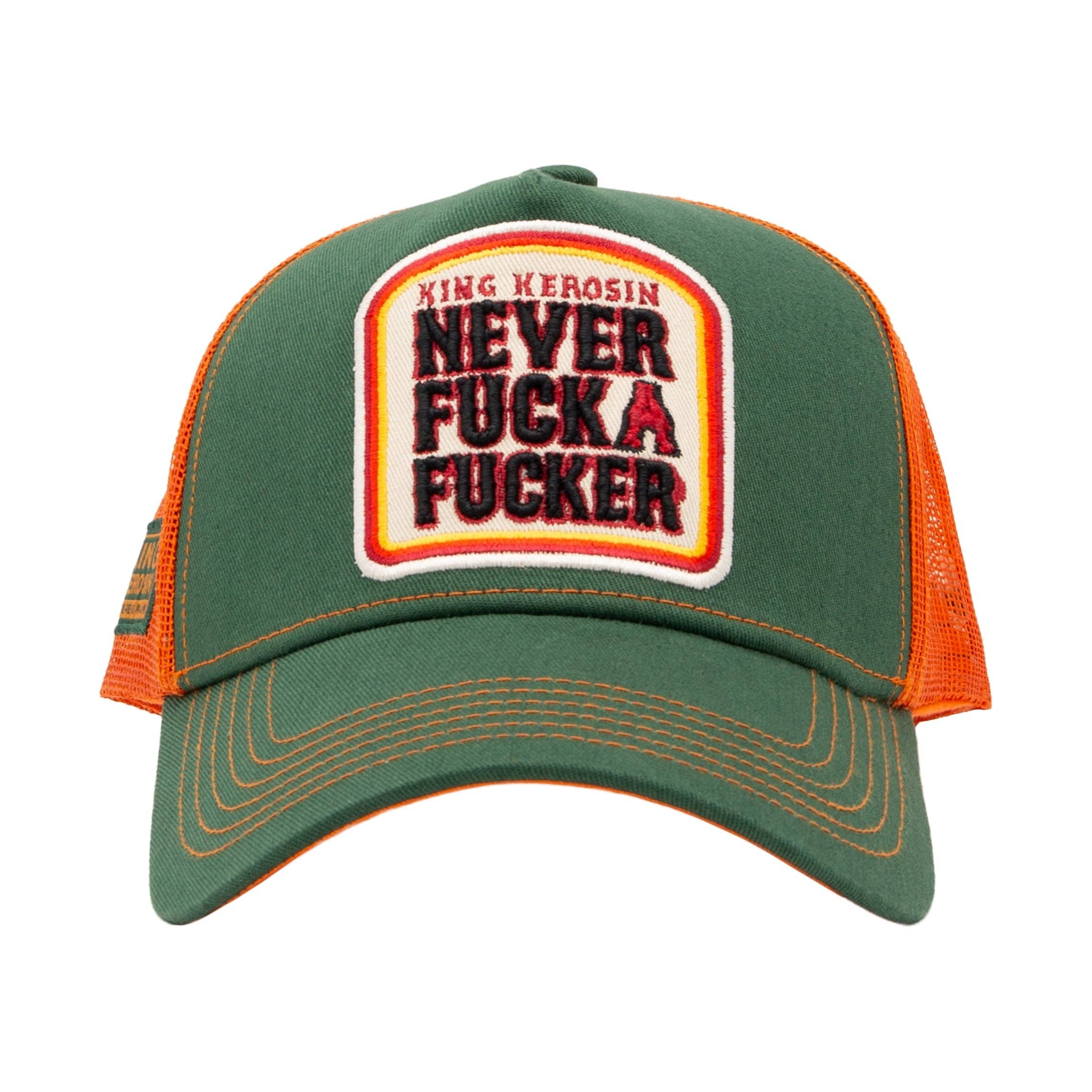 King Kerosin «Never Fuck A Fucker» Rock`n`Roll Oldschool Trucker Cap - Grün