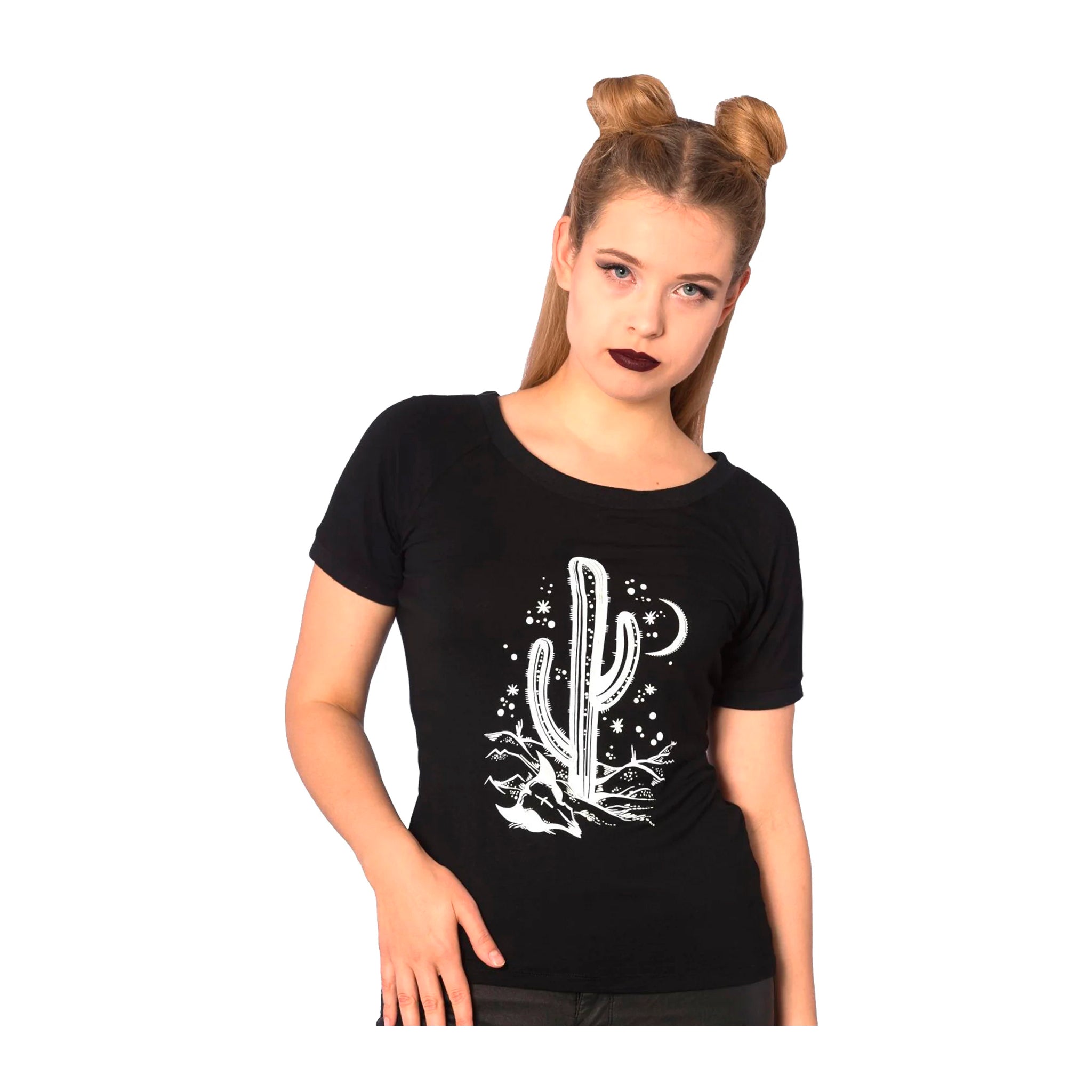 Banned »COSMIC CACTUS« Kaktus Skull Moon MOTIV Kurzarm Raglan T-SHIRT Oberteil