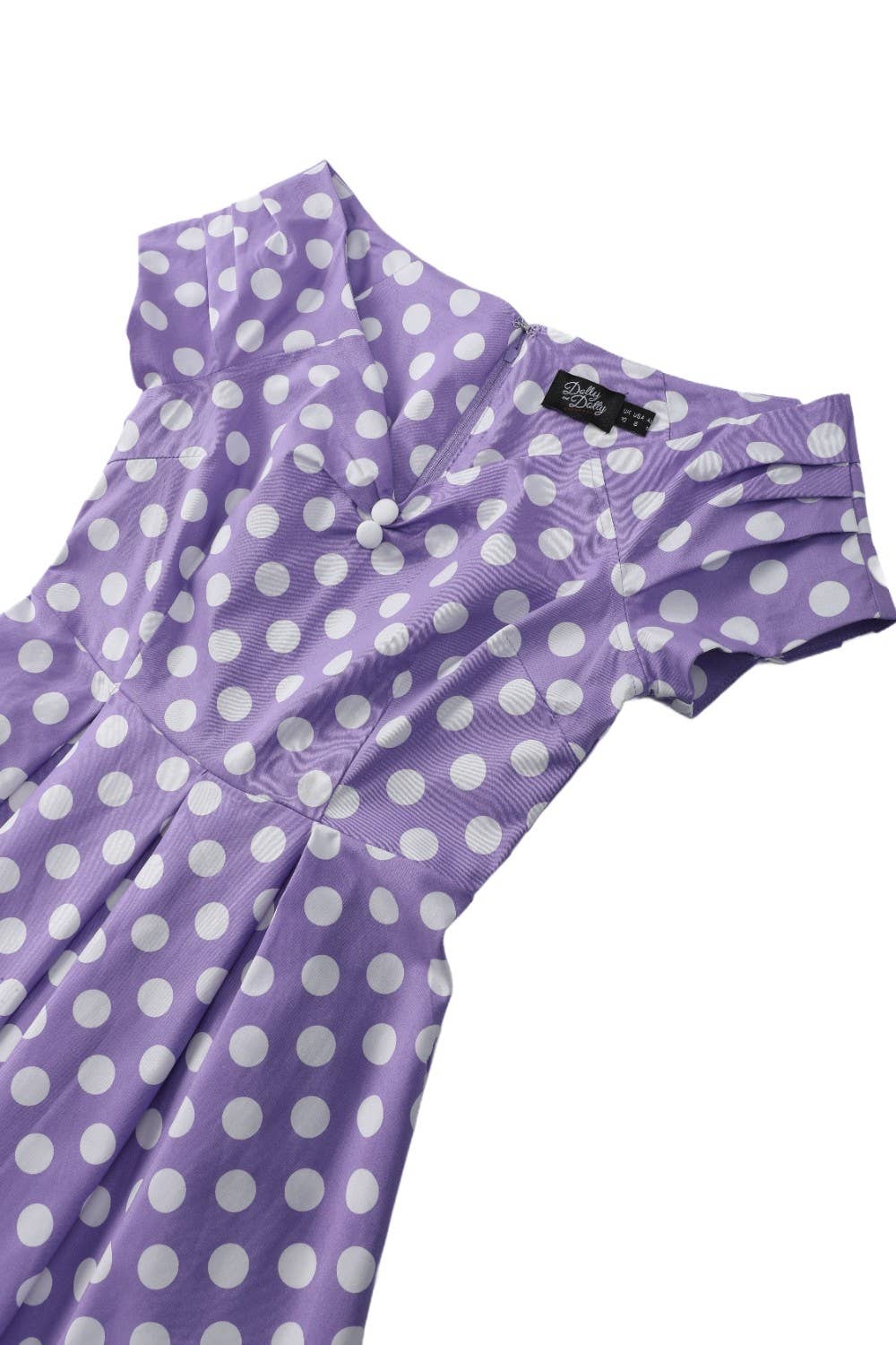 Dolly & Dotty «Lily Polka Dot» Vintage Punkte Retro Off-Shoulder Swing Kleid - Flieder