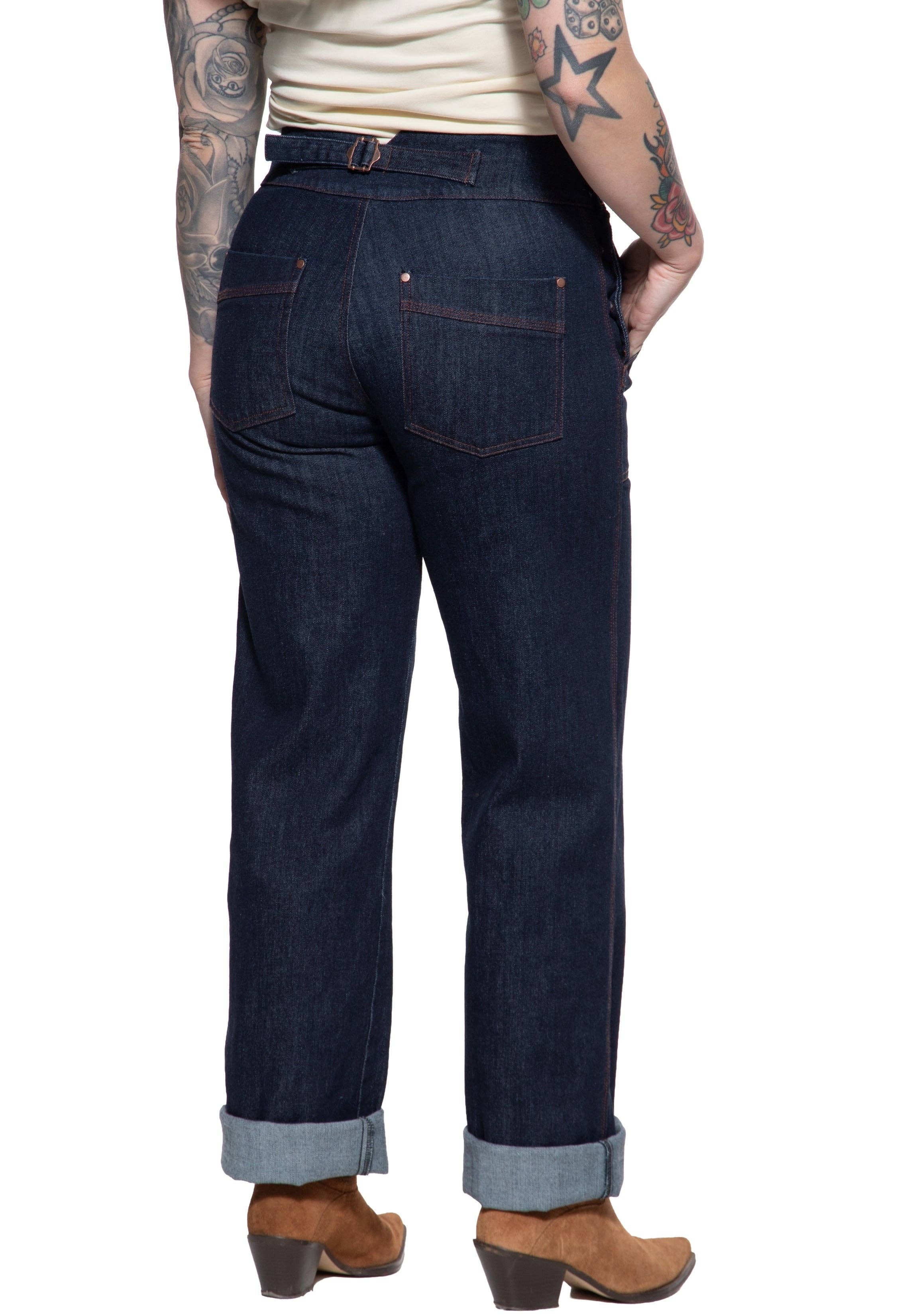 Queen Kerosin «Josie Marlene» Vintage Retro Cinch Back High Waist Denim Jeanshose
