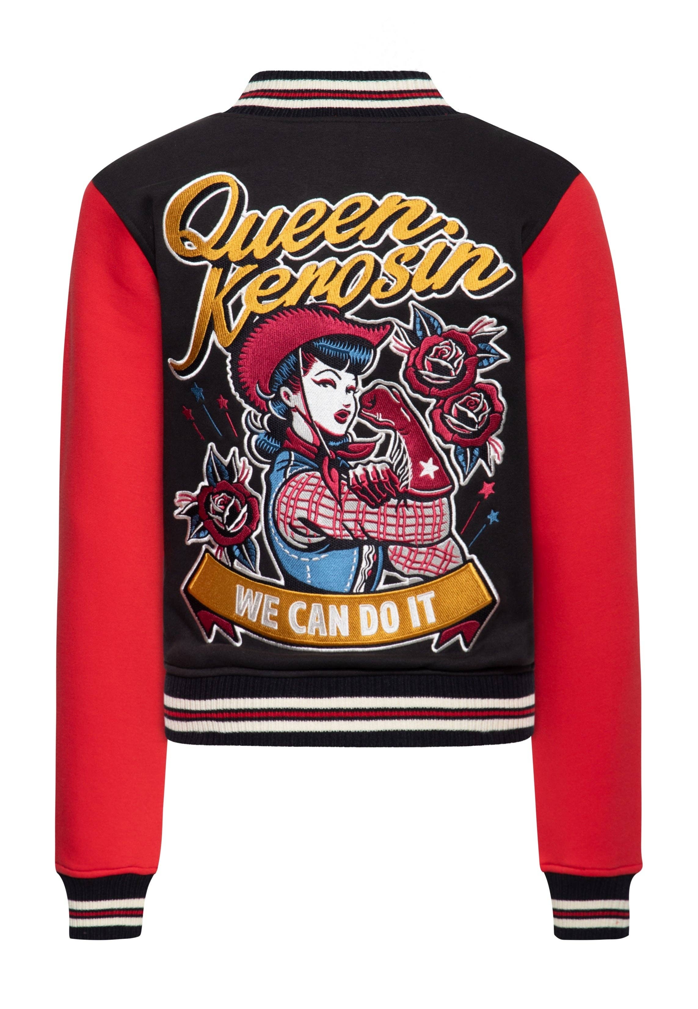 Queen Kersoin «We Can Do It» Western Pin Up Retro Oldschool Collegejacke - Schwarz